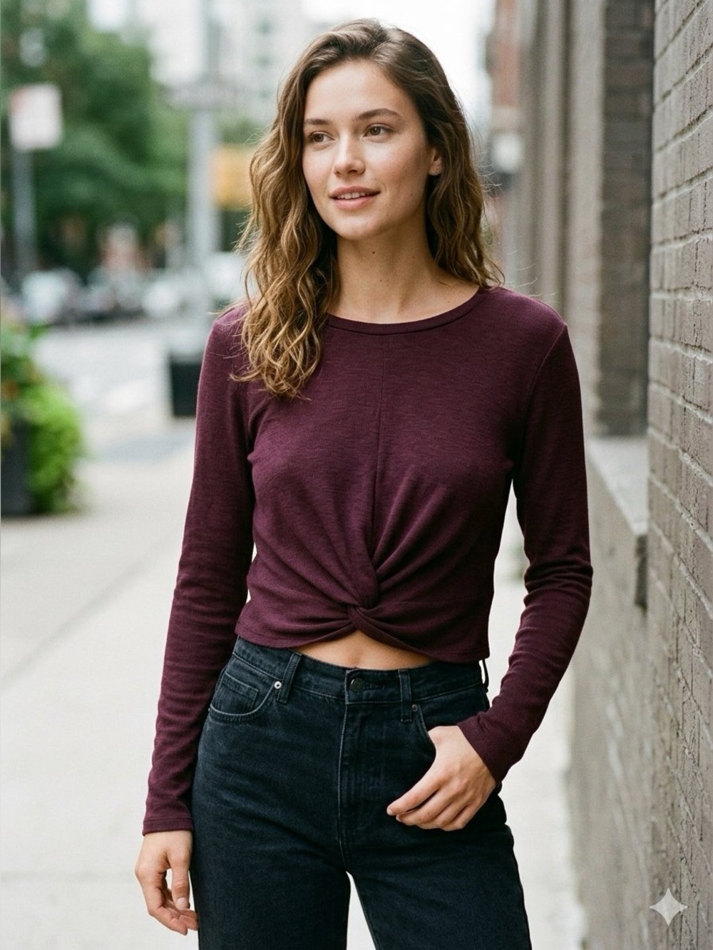 042 Wilfred Twist-Front Crew Neck Sweater in Deep Burgundy
